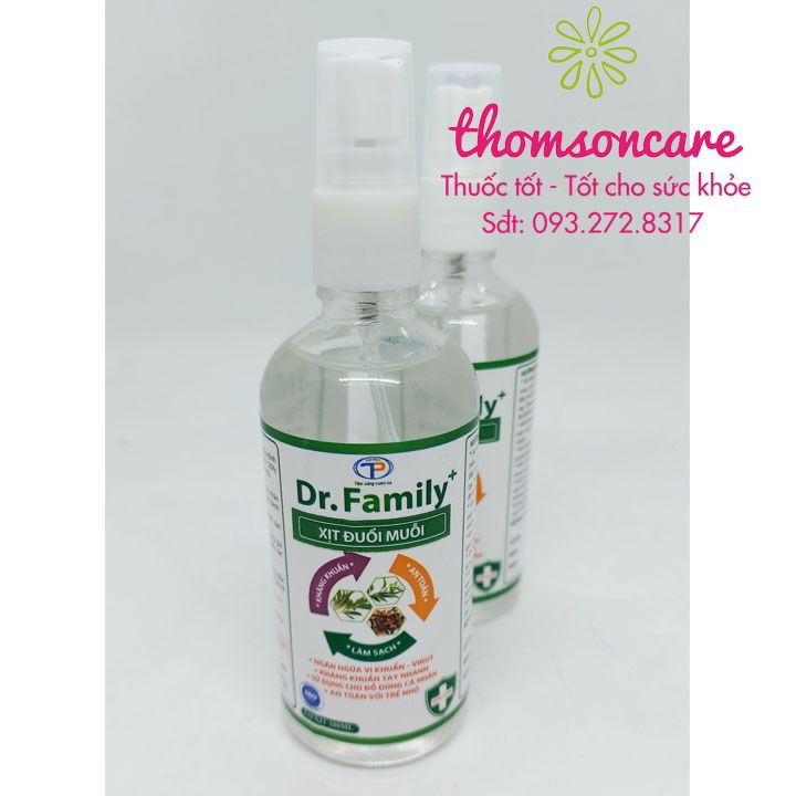 Xịt đuổi muỗi, sát khuẩn tay nhanh từ thảo dược khuynh diệp, dầu tràm - Dr Family - Chai xịt 100ml tiện dụng