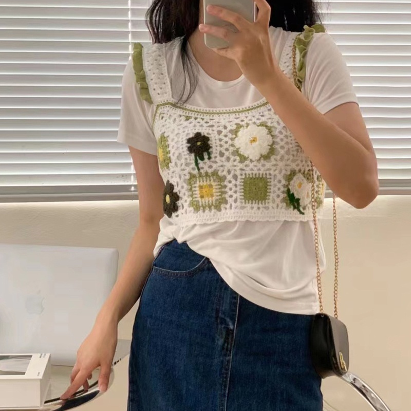Áo Tank Top Dệt Kim Không Tay Khoét Lỗ Dễ Thương Thời Trang Cho Bạn Gái
