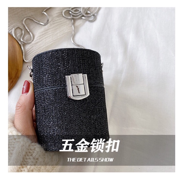 [Sẵn] Túi Đeo Chéo Mini Lấp Lánh Dáng Hộp Tròn Siêu Xinh 8x9x8cm | BigBuy360 - bigbuy360.vn