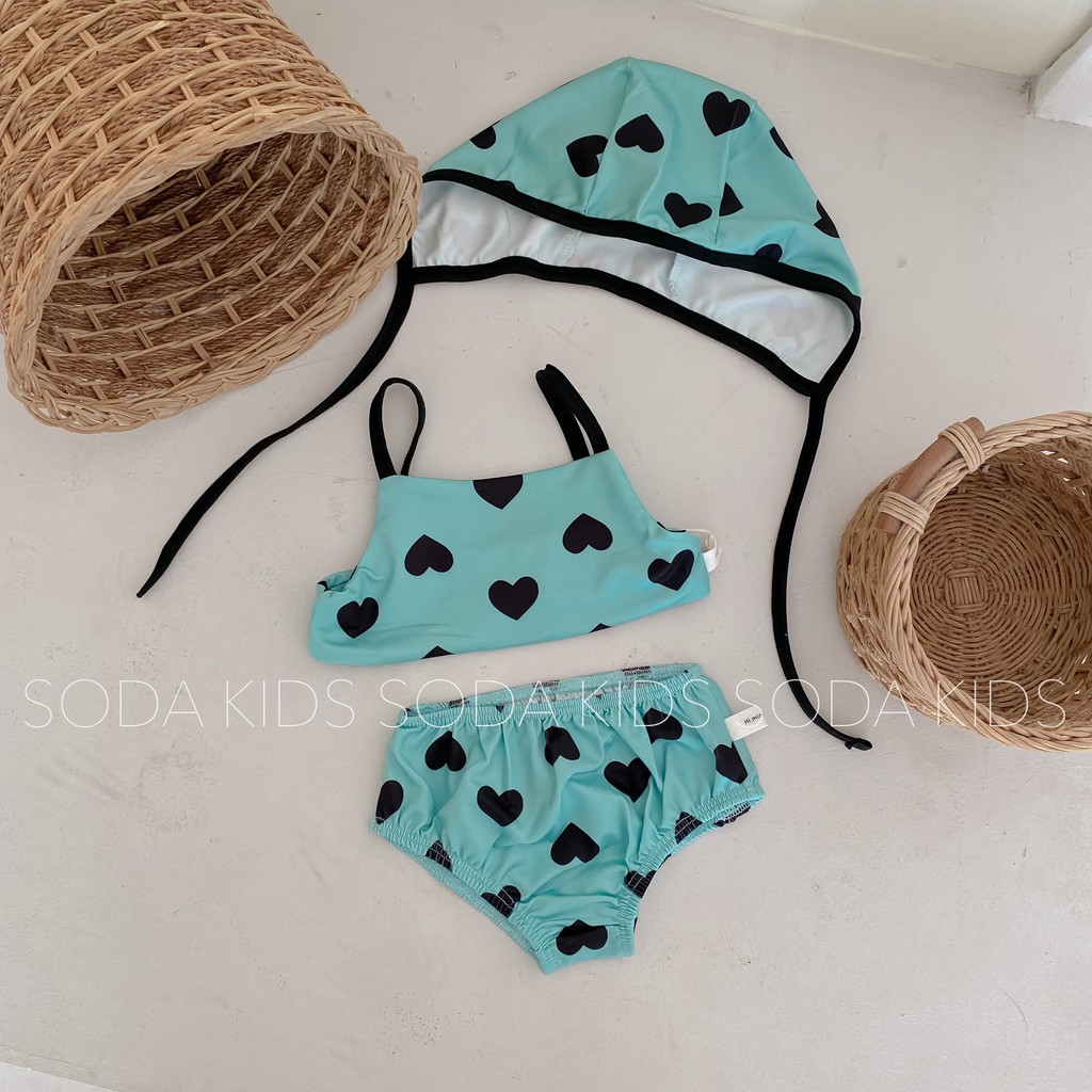 Đồ bơi Bikini bé gái trái tim xanh (Ảnh thật)