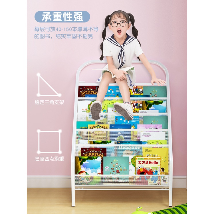 Giá Sách Sách Tranh Cho Trẻ Em, Tủ Sách Sắt Mỹ Thuật Suốt Từ Trần Đến Sàn, Nhiều Tầng Nhỏ Đơn Giản Cho Bé Dùng Trong