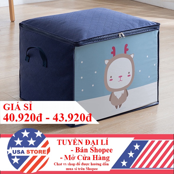 Túi Vải Đựng Quần Áo Chăn Màn Siêu Lớn Hình Cute - Hộp Vải Đựng Cất Đồ Đa Năng, Đựng Gối Mền, Đồ Lót