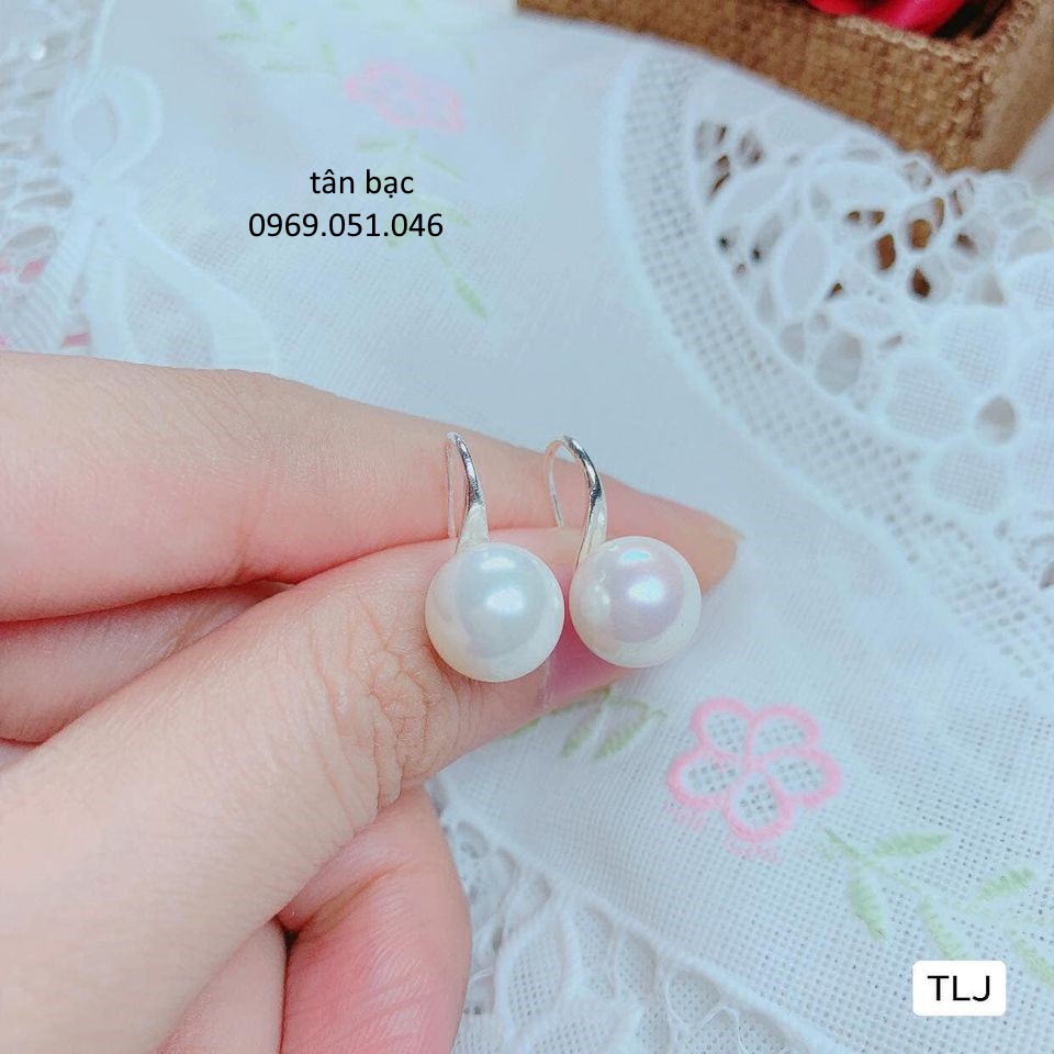 bông tai nữ, bạc ta 925 , kiểu dáng cài , hạt ngọc to tròn , bạc sáng