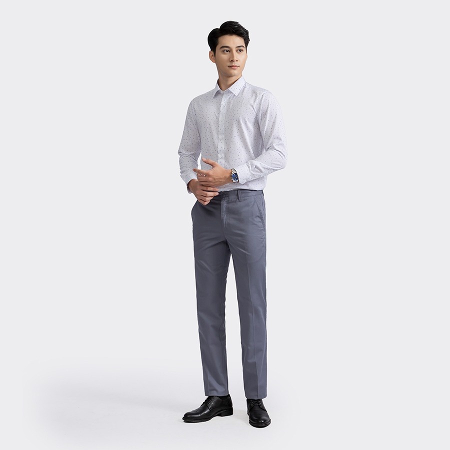 Áo sơ mi dài tay nam Aristino thiết kế tà lượn, không túi, màu trắng in họa tiết xanh nam tính, lịch lãm - ALS02702