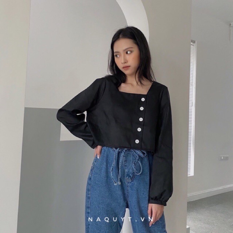 Áo dài tay cổ vuông cúc trước NA QUYT
