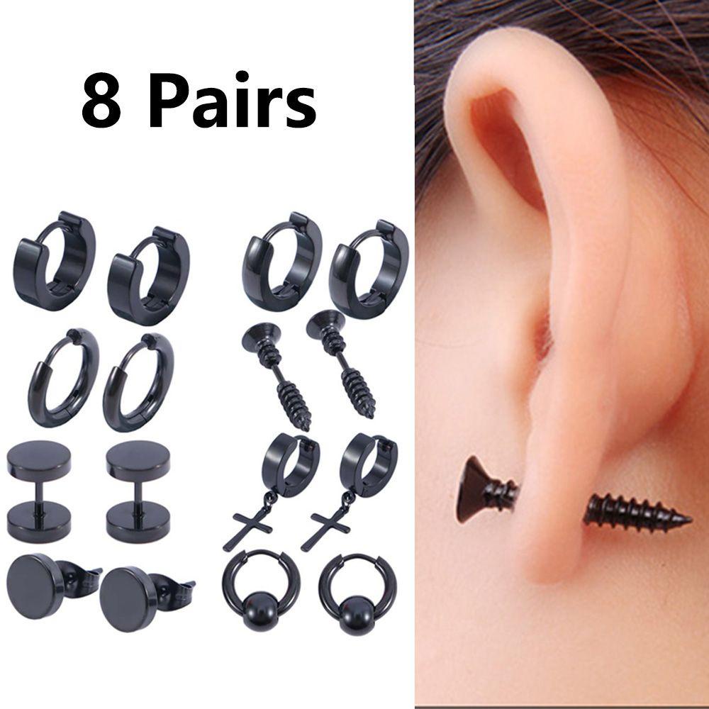 Khuyên Tai Tròn Bằng Thép Không Gỉ Màu Đen Thời Trang