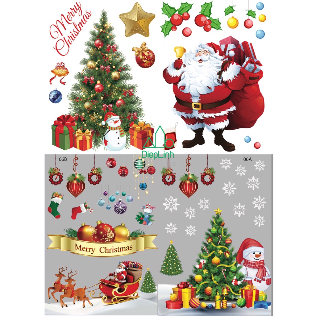 Decal trang trí giáng sinh dán cửa kính hình cây thông ông già noel TUNG HOME DECOR GS2022