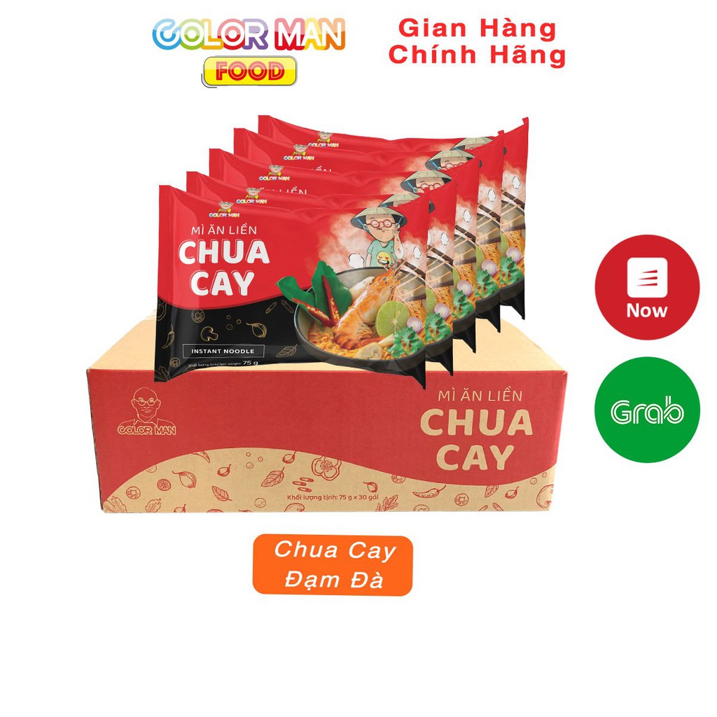 Thùng Mì Gói COLOR MAN 30 GÓI MIX 15 gói Hải Sản - 15 gói Chua Cay sản xuất từ 100% khoai tây