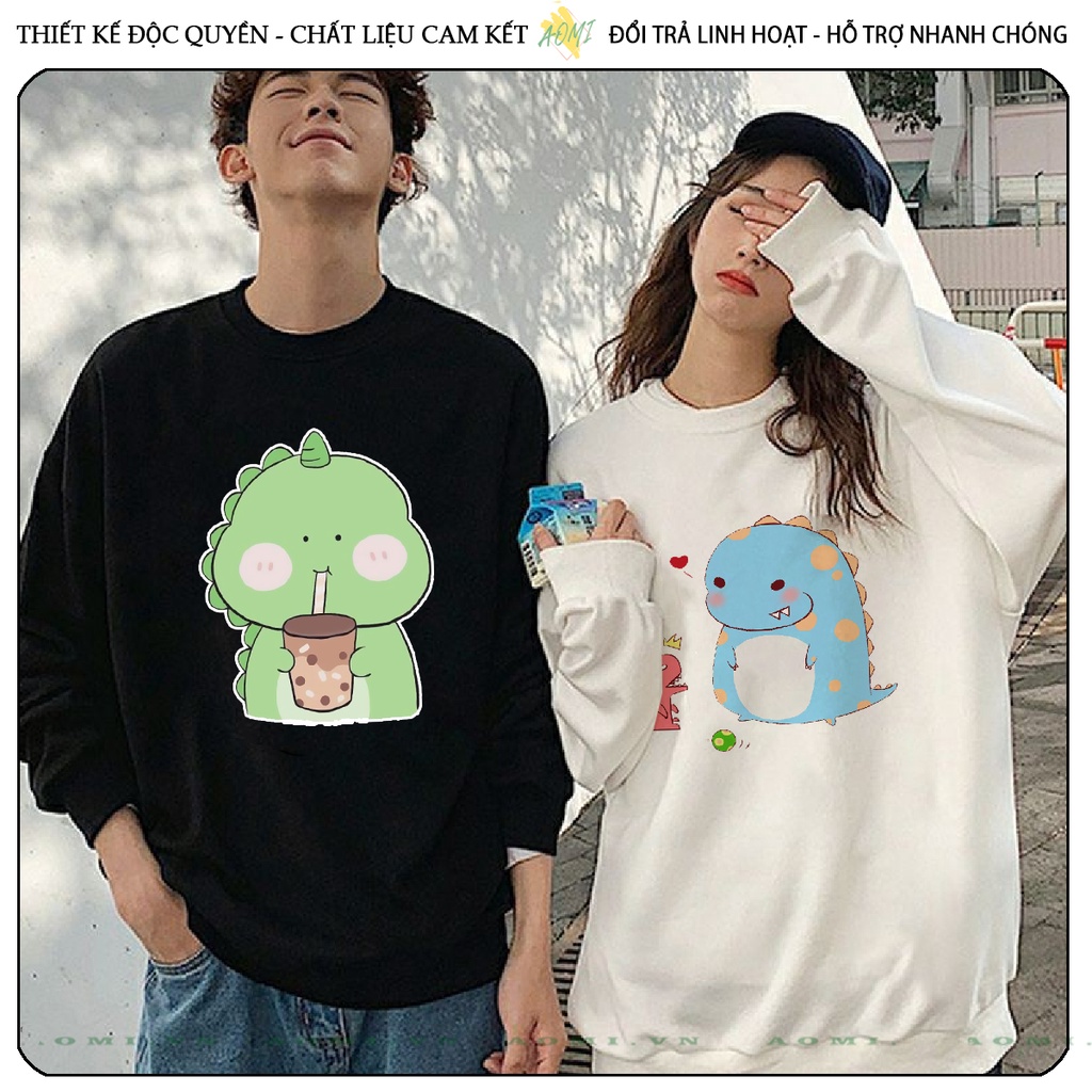 Áo Nỉ Bông  khủng long cute Sweater tay dài da cá unisex full size AOMIVN