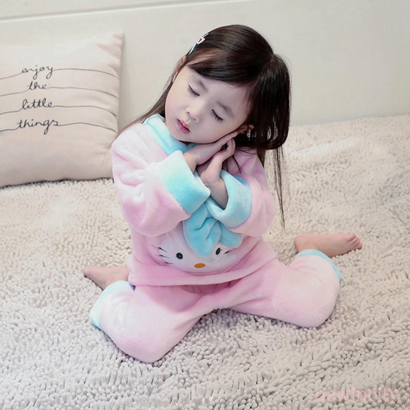 Set đồ ngủ dài hình mèo dễ thương cho bé gái