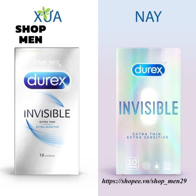 Bao cao su Durex Invisible Extra Thin extra sensitive siêu mỏng siêu mạnh chân thật hương yêu hộp 10c