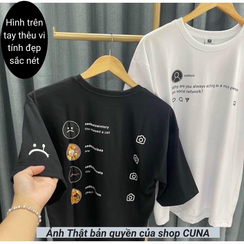 Áo phông form rộng tay lỡ nam nữ Sadboiz áo thun unisex form rộng tay lỡ nữ nam cổ tròn basic trắng đen cặp đôi in hình | WebRaoVat - webraovat.net.vn