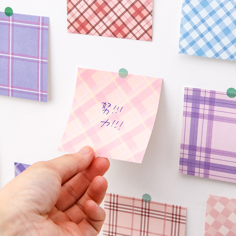 Bộ 200 Tờ Giấy Note Trang Trí Phông Nền Họa Tiết Kẻ Ô Đáng Yêu DIY