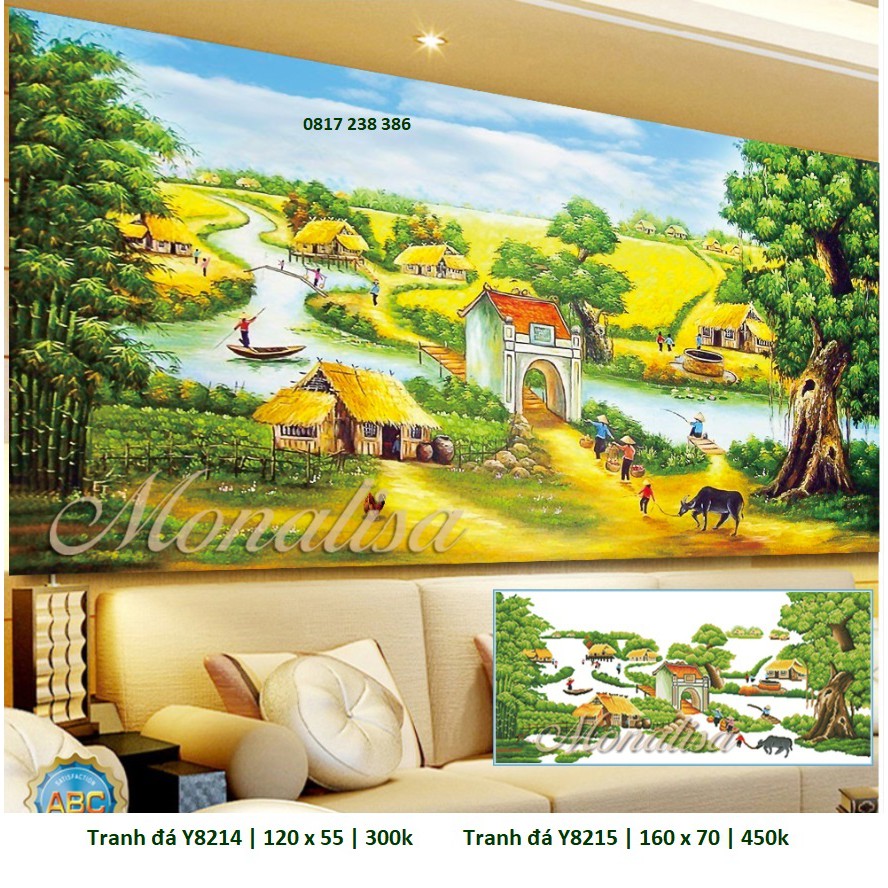 Tranh đính đá phong cảnh làng quê Y8214 (120 x 55 cm), Y8215 (160 x 70 cm)