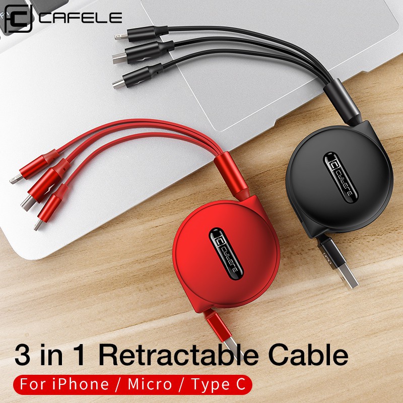 Cafele Cáp Sạc Dây Rút 3 Trong 1 Cổng Micro USB / Type-C