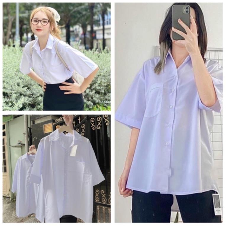 Áo Sơ Mi Nữ Form Rộng Tay Lỡ Kiểu Dáng Basic Dáng Suông Style Đi Học Hàng Loại 1