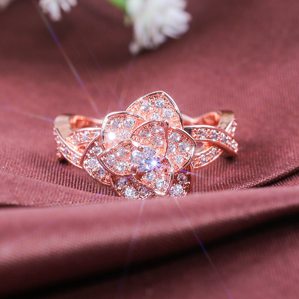 Fashion Romantic Women's Ring Luxury Silver / Rose Gold Flower MIDI Ring Fashion Wedding Jewelry