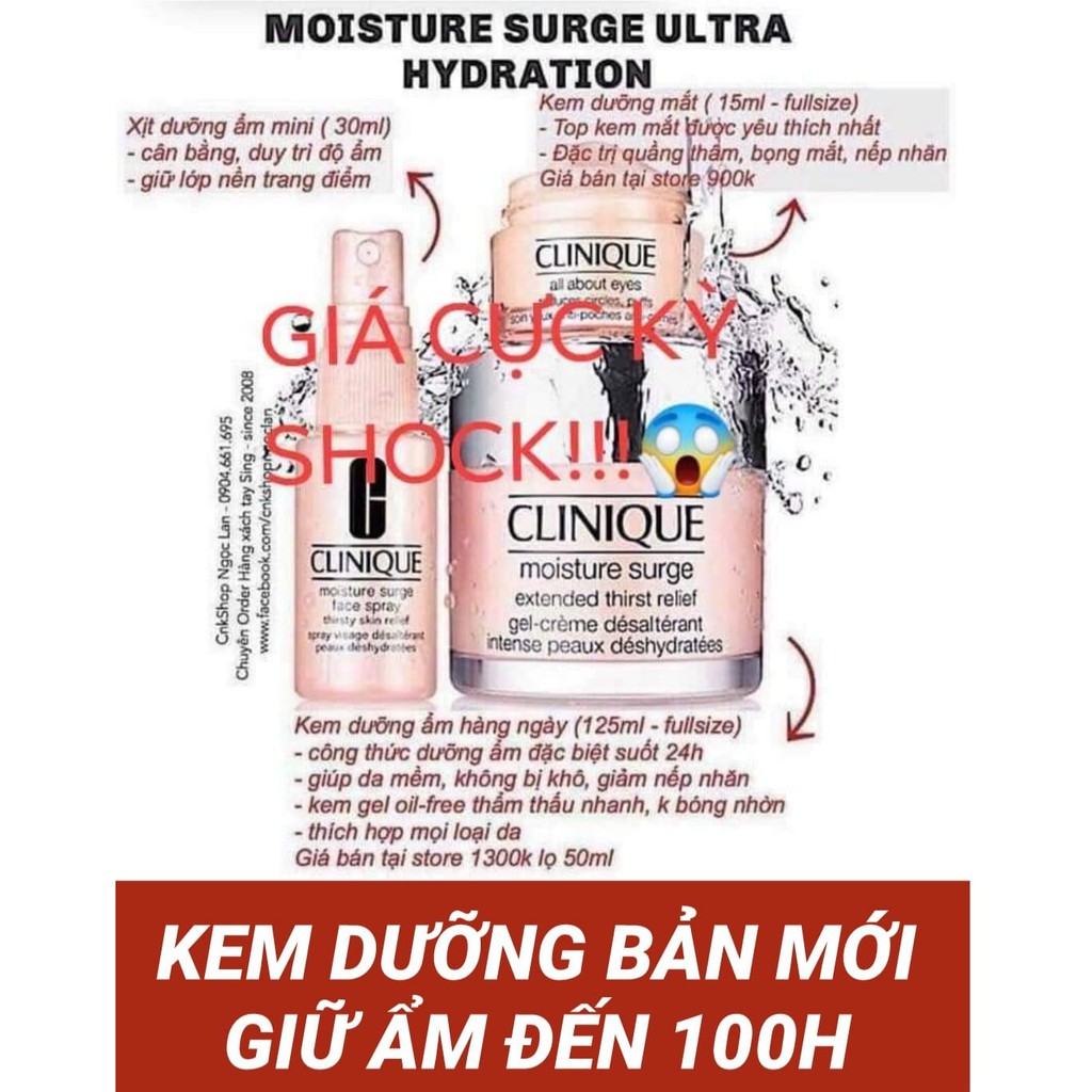 [Mã COS1904 giảm 8% đơn 300K] Set Kem Dưỡng Ẩm Clinique Moisture Surge 100- Hour (125ML + 15ML + 30ML)