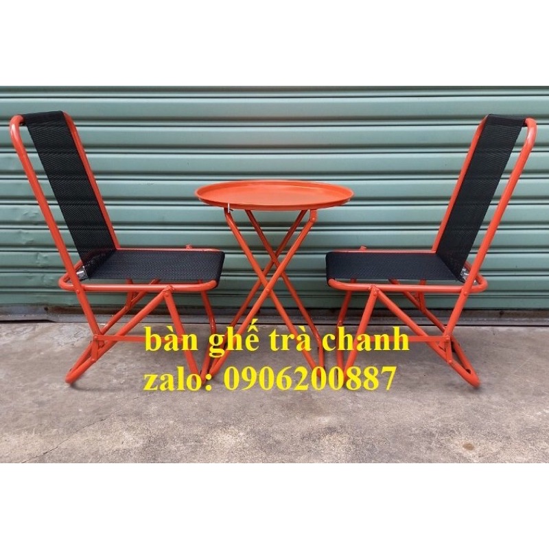 Bàn ghế cafe, trọn bộ 2 ghế xếp lò xo và 1 bàn trà chanh xếp liền