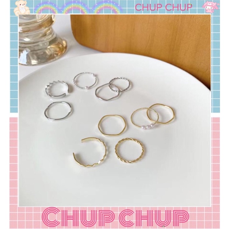 Bộ 5 nhẫn đính ngọc chai phong cách Hàn Quốc