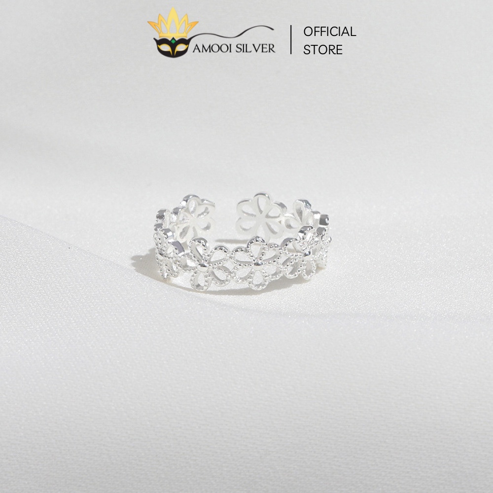 Nhẫn Bạc S925 Freesize Mẫu Hoa Lưới Dáng Hở Xinh Xắn - Amooi Silver AN43