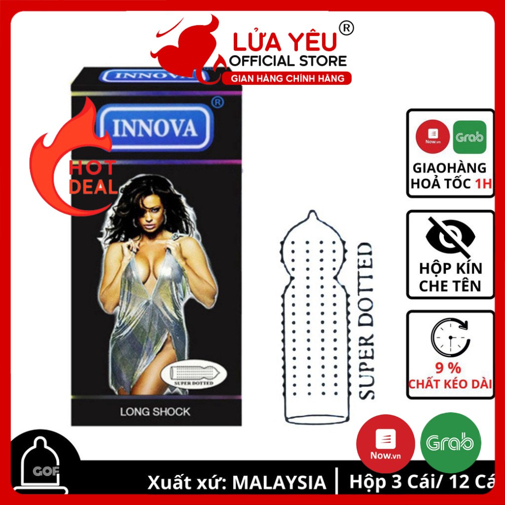 Bao cao su Innova ❤️FREESHIP❤️ Long Shock hộp 12c kéo dài thời gian combo bcs durex/sagami/ok/olo/bi/gai/gân/feel BCS LỬ