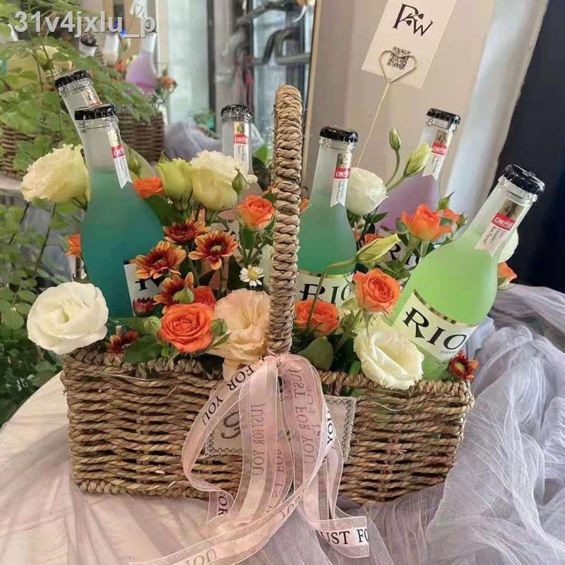 ☁ ™ ( rẻ mà chất lượng)Quà tặng bằng tay giỏ hoa cầm tay hoa tươi hoa khô cắm hoa rơm dệt giỏ trái cây trang trí phòng k