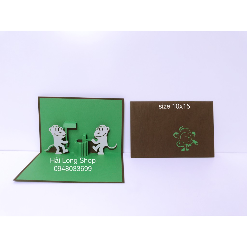 Con Khỉ 2 - Monkey - Thiệp 3D ( mở 90 độ )