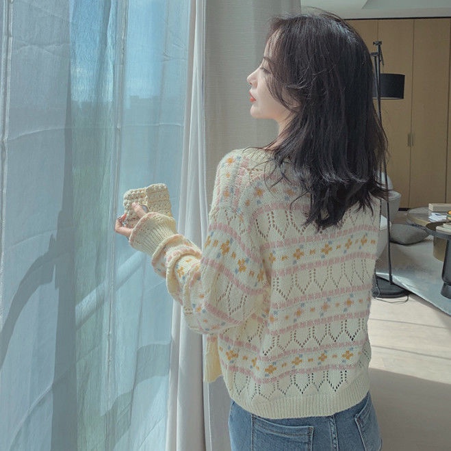 Áo Cardigan dệt kim mỏng mềm mại họa tiết kẻ sọc thời trang mùa thu