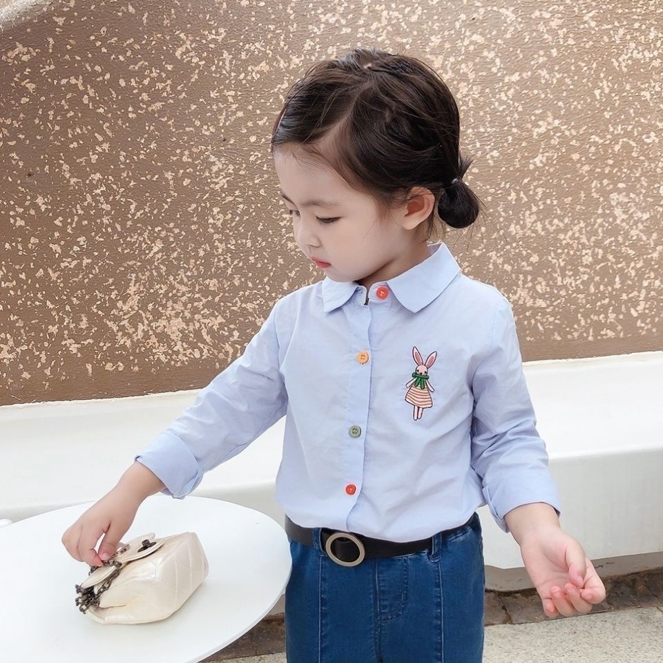 Áo Sơ Mi Trắng Tay Dài Thêu Họa Tiết Phong Cách Nhật Bản Mới Cho Bé Gái