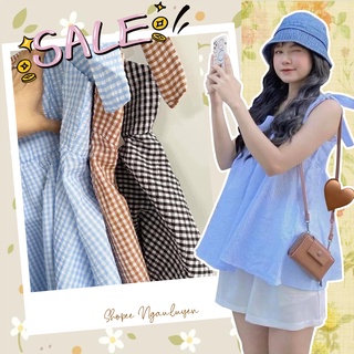 SQ002 Set áo 2 dây buộc nơ babydoll quần sooc đùi ống rộng bộ áo hai dây BBD cute quần short kiểu đi ngủ đi chơi mặc nhà