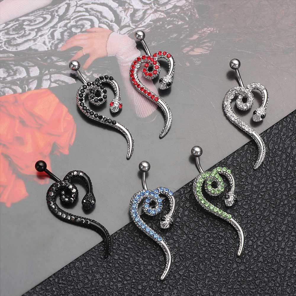 Khuyên Rốn Bằng Thép Không Gỉ Mềm Mại|Con Rắn Đính Đá Zircon Sang Trọng