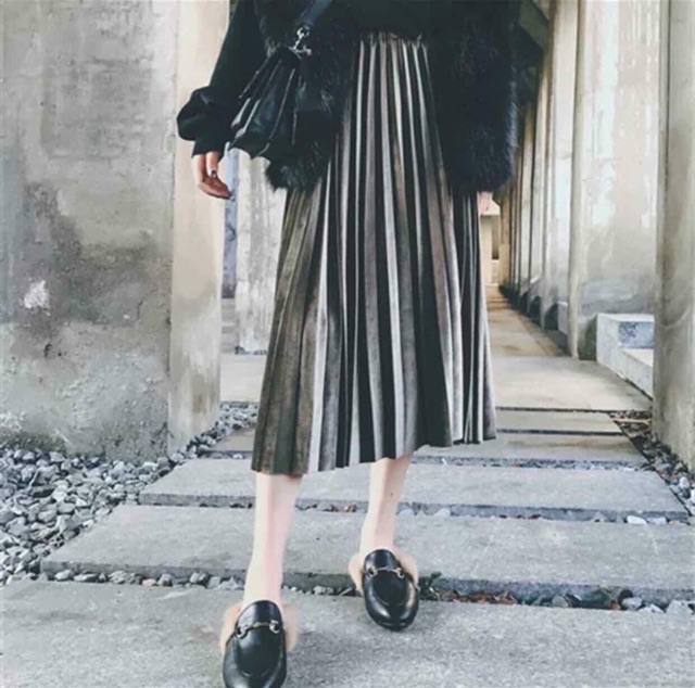 [Đẹp-độc-lạ] chân váy nhung xếp ly | BigBuy360 - bigbuy360.vn