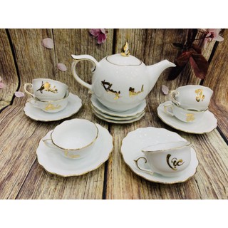 Bộ ấm trà _ ấm chén bát tràng dáng mẫu đơn phúc_ lộc_thọ
