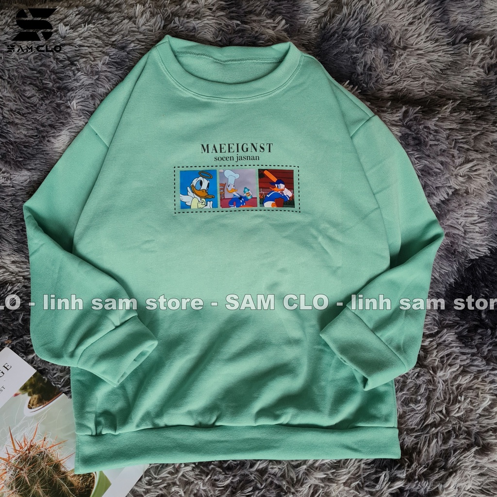 Áo SWEATER nữ SAM CLO hoodie không mũ NỈ 1 LỚP tay dài thu đông freesize dáng unisex in hình vịt donal chữ MAEEIGNST | BigBuy360 - bigbuy360.vn