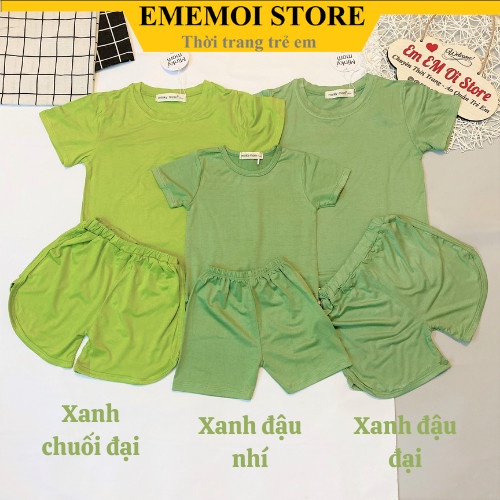 Đồ bộ cho bé trai bé gái size đại thun lạnh cộc minky mom trẻ em mặc ở nhà, bộ quần áo thun trơn cho bé từ 8-28 kg BC008