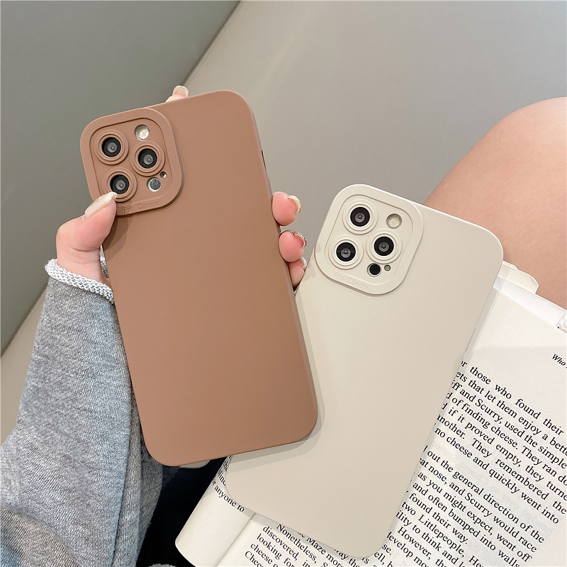 Ốp Điện Thoại Chống Sốc Màu Trơn Họa Tiết Ly Trà Sữa Cho iPhone 14 13 12 11 Pro Max XS XR X 8 7 Plus