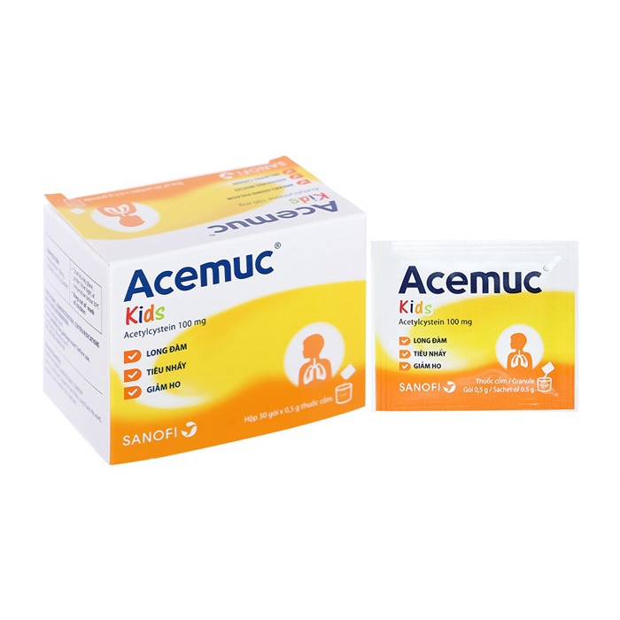 Acemuc kids 100mg giúp hệ hô hấp khỏe mạnh hộp 30 gói