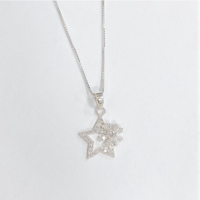 Dây chuyền bạc nữ mặt ngôi sao đính hoa đá, vòng cổ chất liệu bạc ta sang trọng nữ tính