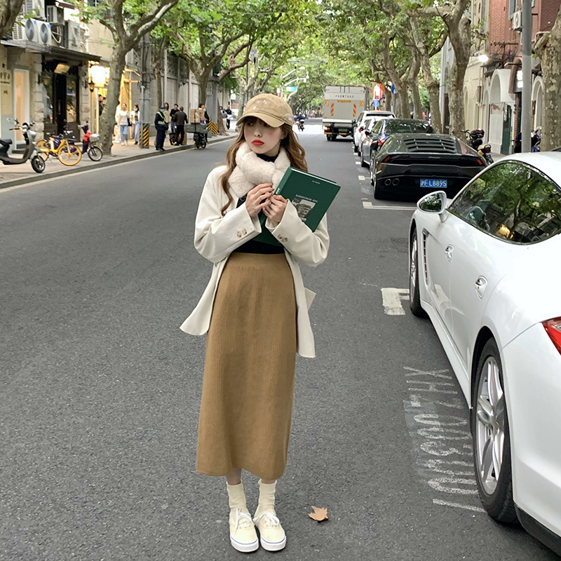 283601 |Màu Đen| Chân Váy Lửng Dệt Kim Co Giãn Thời Trang Dành Cho Nữ