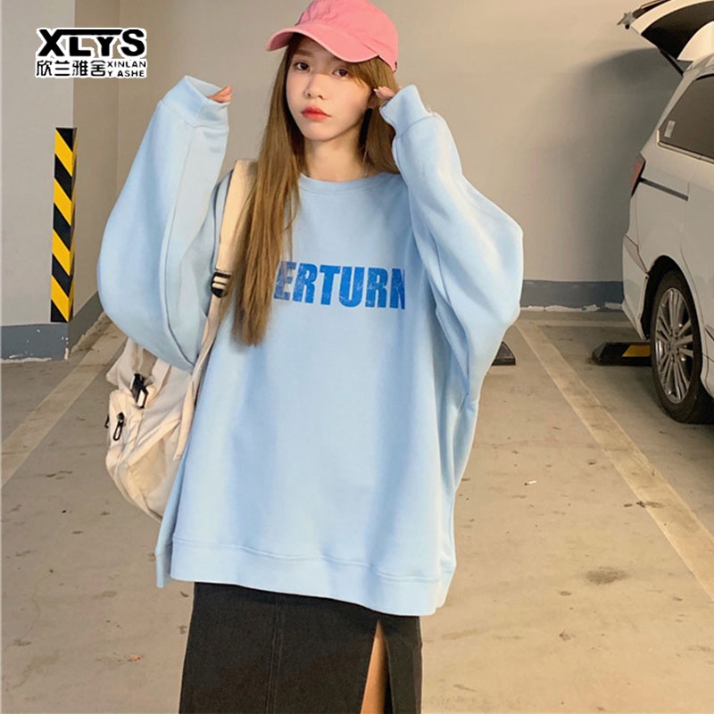Áo sweatshirt thể thao XINLANYASHE dáng rộng in họa tiết chữ cái thời trang Hàn Quốc trẻ trung dành cho nữ