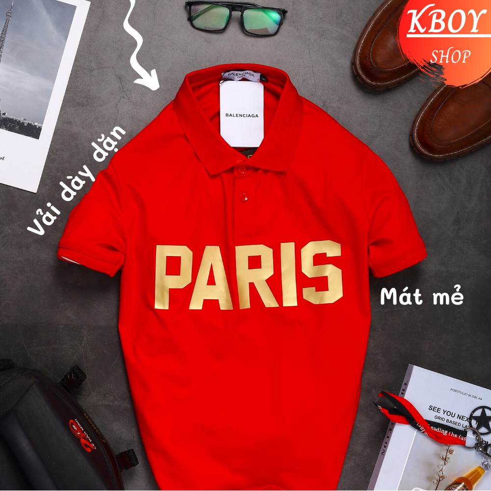 Áo Thun Polo Nam Kboy Shop Có Cổ 100% Cotton Co Giãn Phối Chữ Kiểu 2 Màu Đỏ Trắng - H8113