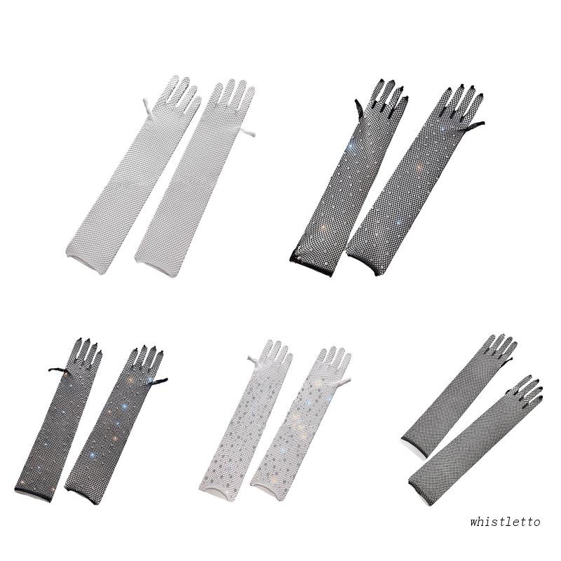 1 Cặp Găng Tay Lưới Co Giãn Đính Đá Lấp Lánh Gợi Cảm Cho Nữ