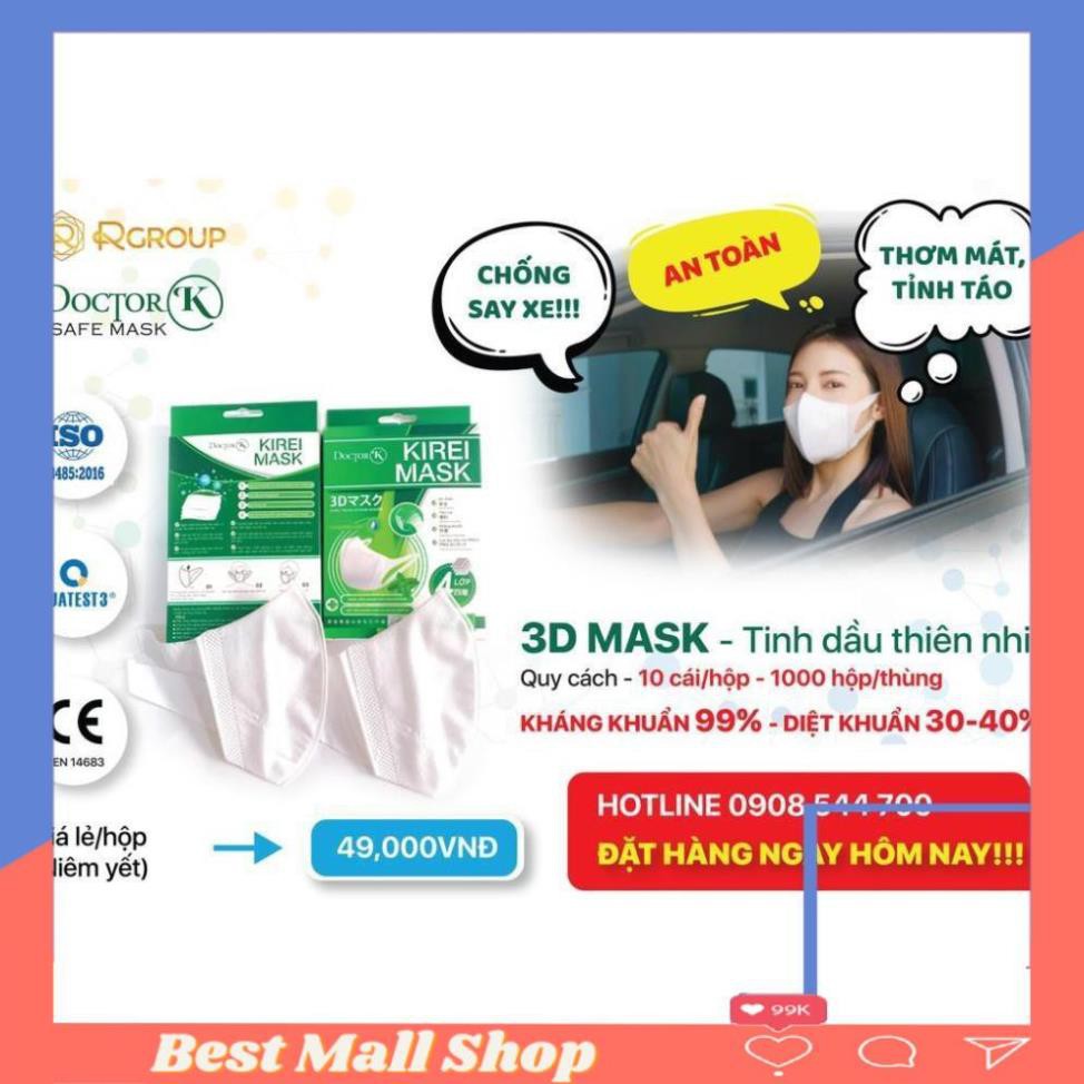 Khẩu trang 3d tinh dầu bạc hà thiên nhiên Doctor K - Chống say xe – 10 cái/hộp