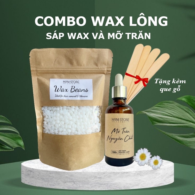 [TẶNG QUÀ KÈM QUE GỖ] COMBO WAX LÔNG KHÔNG NỒI NẤU GỒM SÁP VÀ MỠ TRĂN