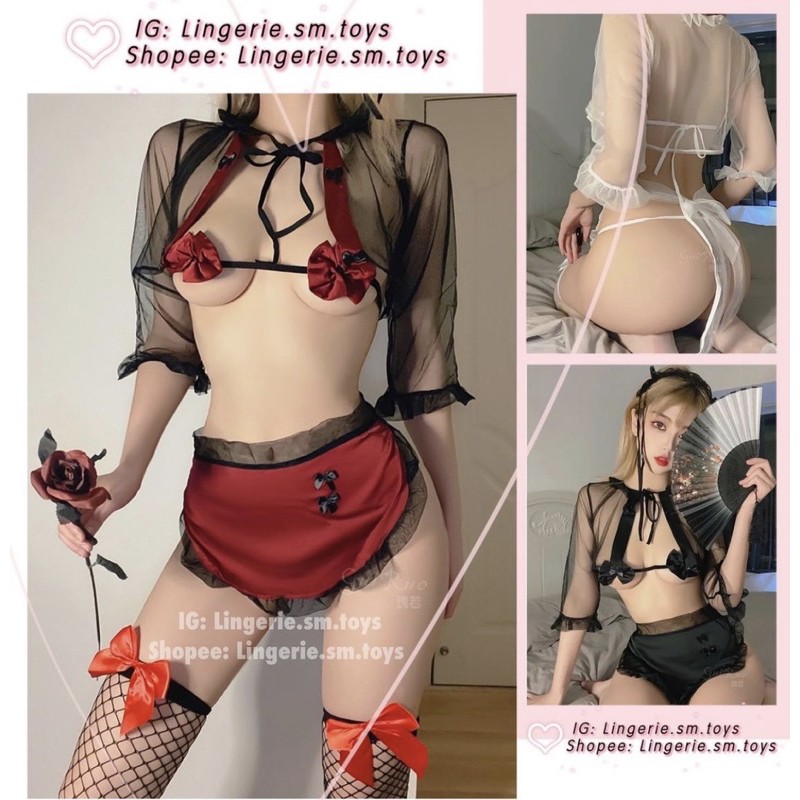Cosplay Hầu Gái Dây Nơ Gợi Cảm - Set Nhiều Phụ Kiện Đi Kèm • QR602