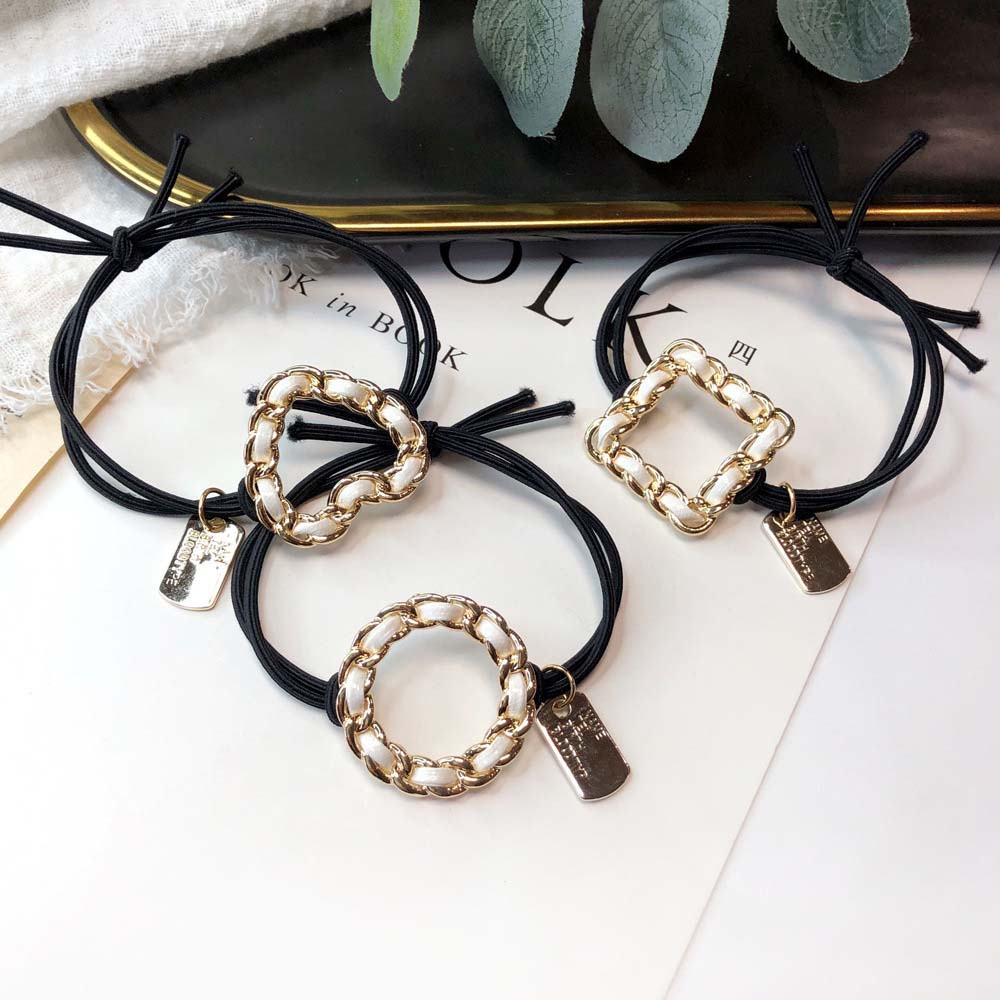 Dây buộc tóc nữ đính hình vuông tròn trái tim xinh xắn