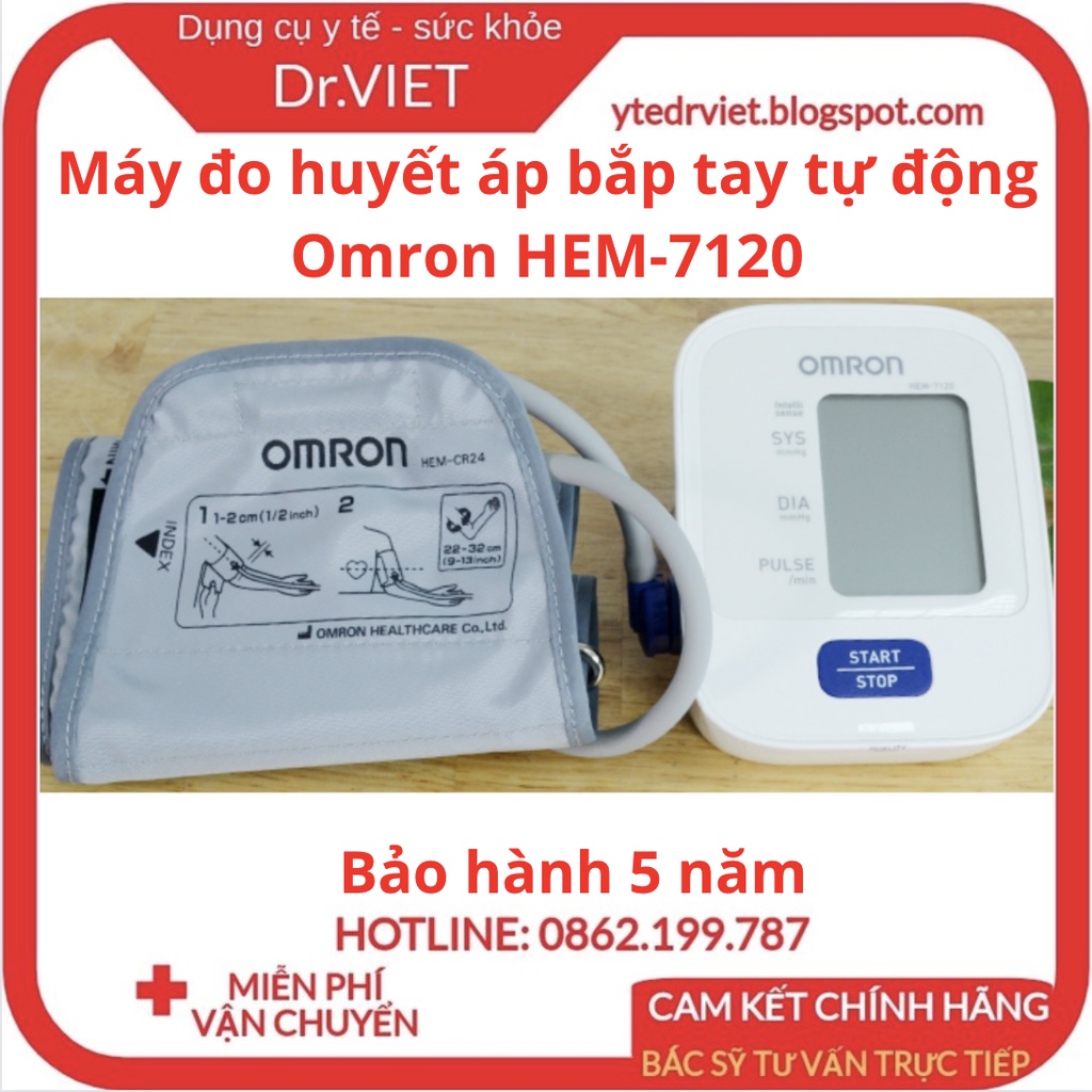 Máy đo huyết áp bắp tay tự động Omron HEM-7120 - Đo huyết áp và nhịp tim, báo huyết áp bất thường - Drviet