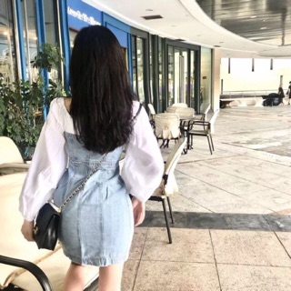 Váy bò jean cài cúc tay bồng