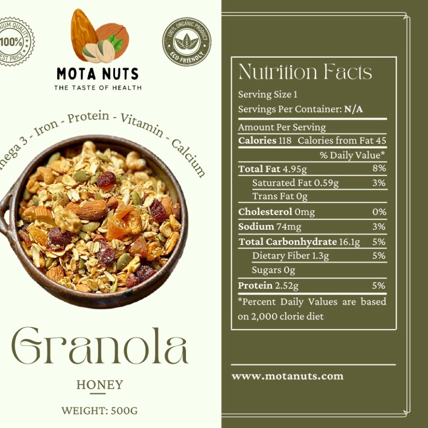 Granola Siêu Hạt yến mạch mix 7 loại hạt dinh dưỡng ăn liền - giòn thơm - 500gr - Bếp Có Gì